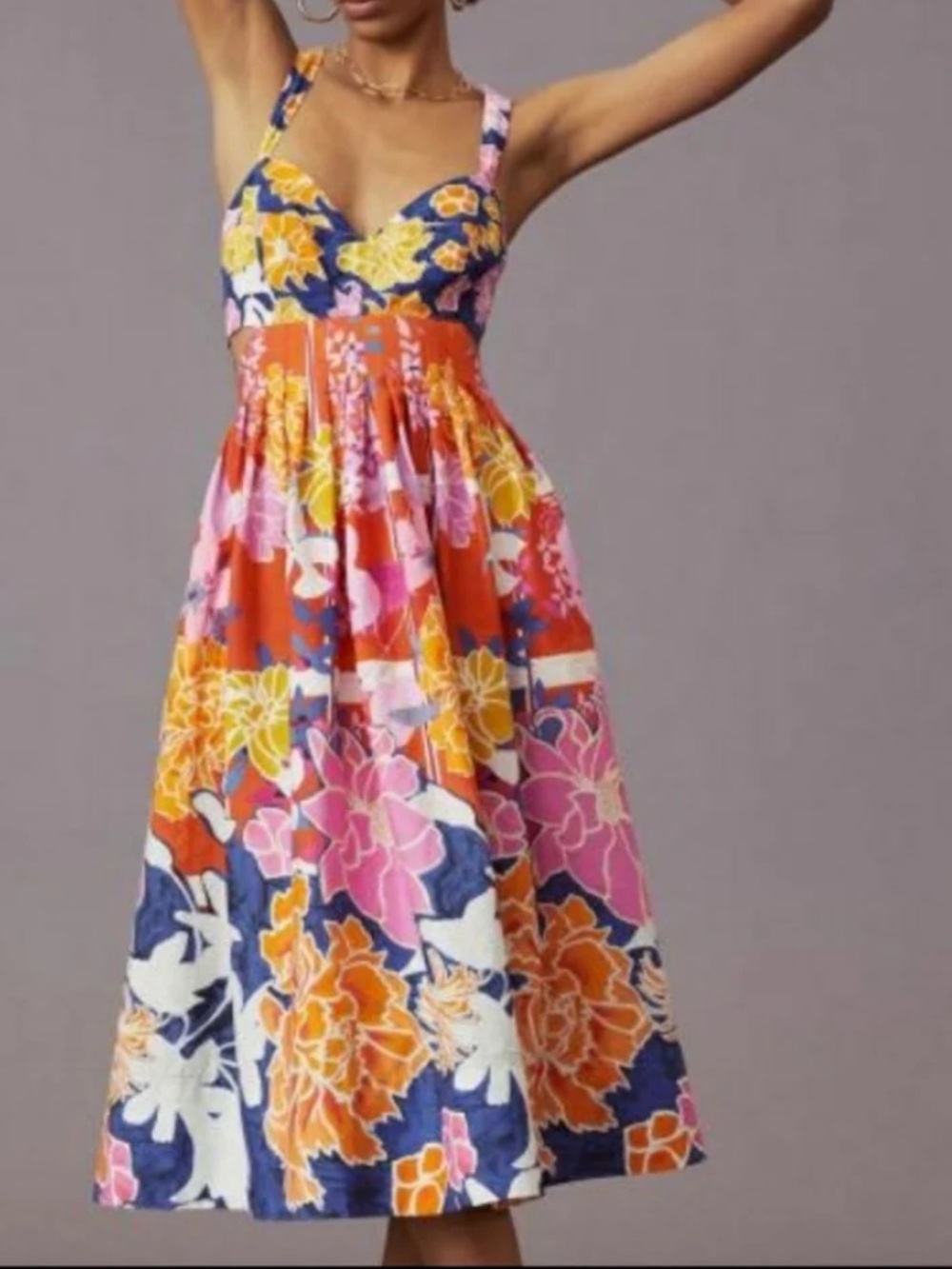 Maeve Floral Sundress with Smocked Waist in Orange & Pink